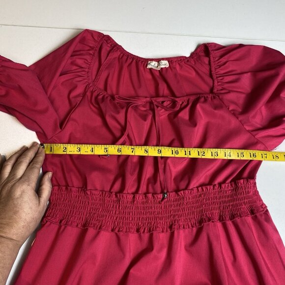 Indigo Rose Womens Dress Tiered Rose Red Puff Sleeves Milkmaid Coquette Sz L - Picture 9 of 10